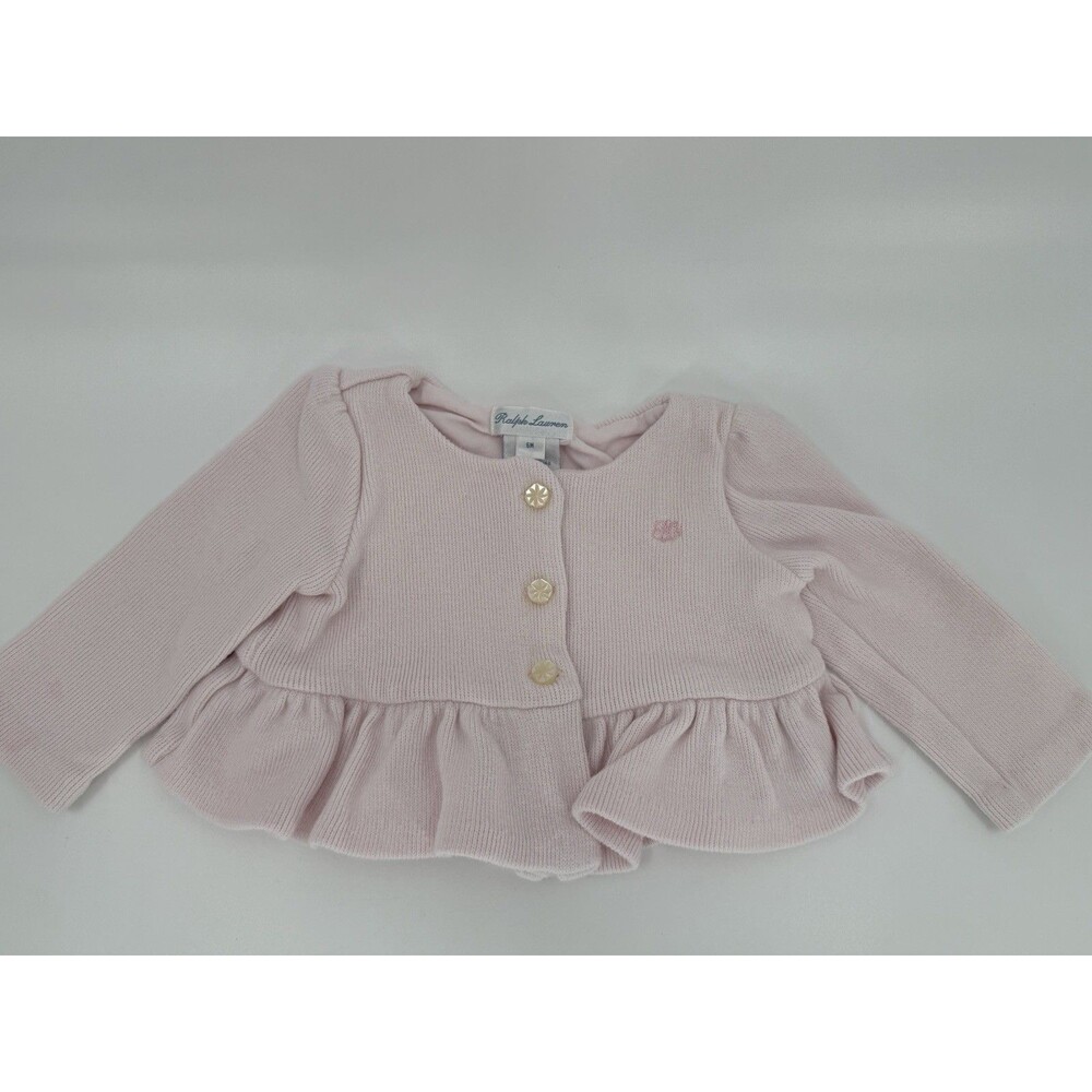 Ralph Lauren Baby Girl Ruffled Cotton Peplum Cardigan Sweater Six 6 Months EUC